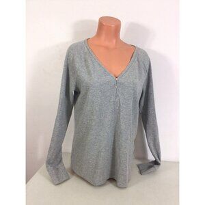 Roots Canada Gray Henley Waffle Top Womens Medium